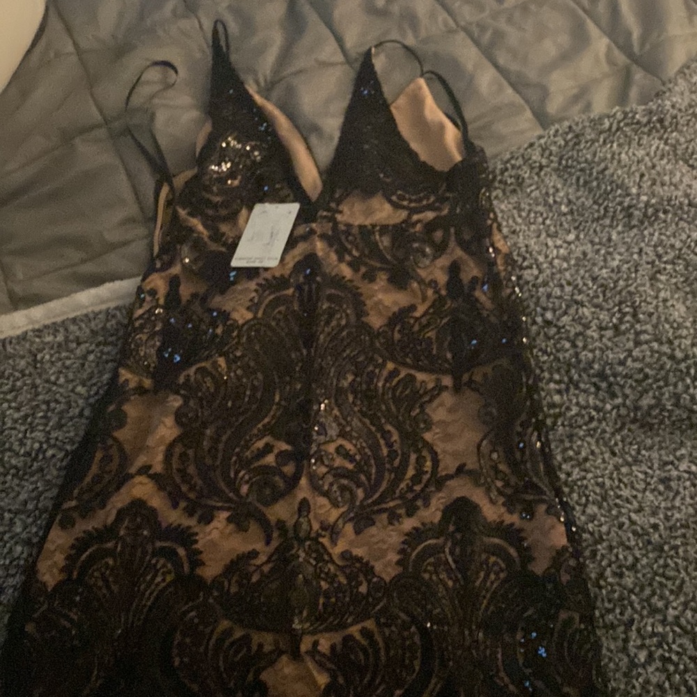 Free People Night Shimmers Mini Dress Black